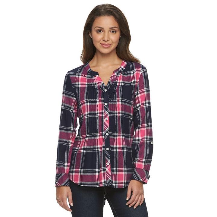 Petite Croft & Barrow&reg; Plaid Roll-tab Tunic, Women's, Size: Xl Petite, Blue