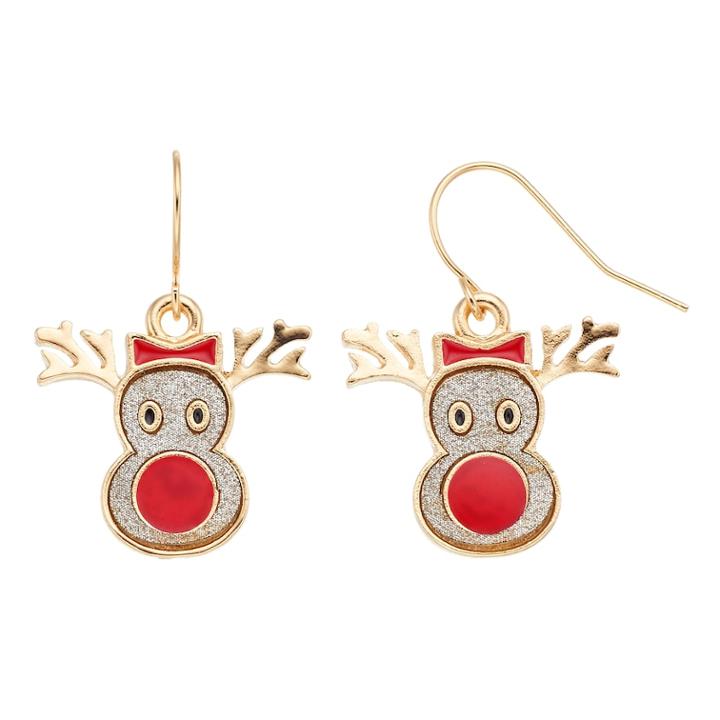 Reindeer Face Nickel Free Drop Earrings, Women's, Multicolor