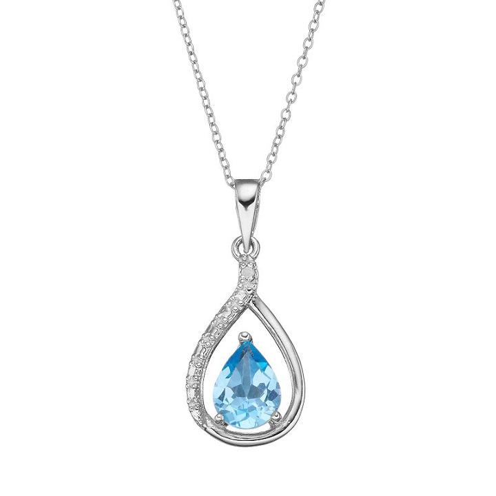 Radiant Gem Blue Topaz Sterling Silver Teardrop Pendant Necklace, Women's, Size: 18