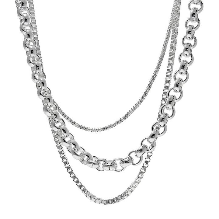 Silver Plated Three Chain Necklace, Women's, Size: 22, Grey