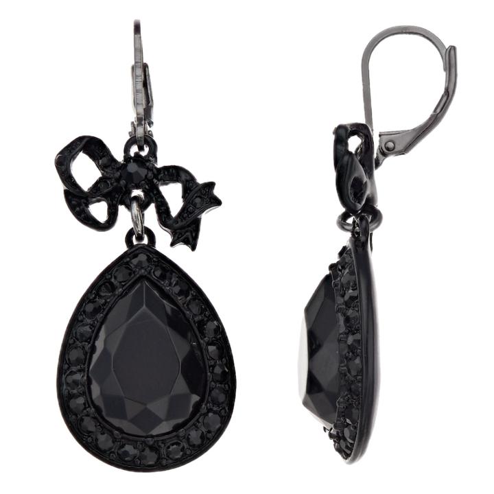 Simply Vera Vera Wang Black Simulated Crystal Teardrop Bow Detail Earrings, Women's