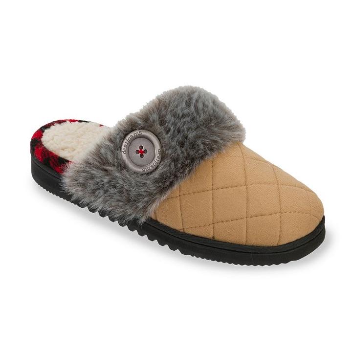Dearfoams Women's Chalet Quilted Scuff Memory Foam Clog Slippers, Size: Large, Beige Oth