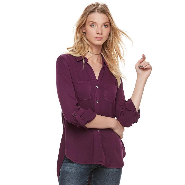 Women's Rock & Republic® Twill Shirt, Size: Large, Purple