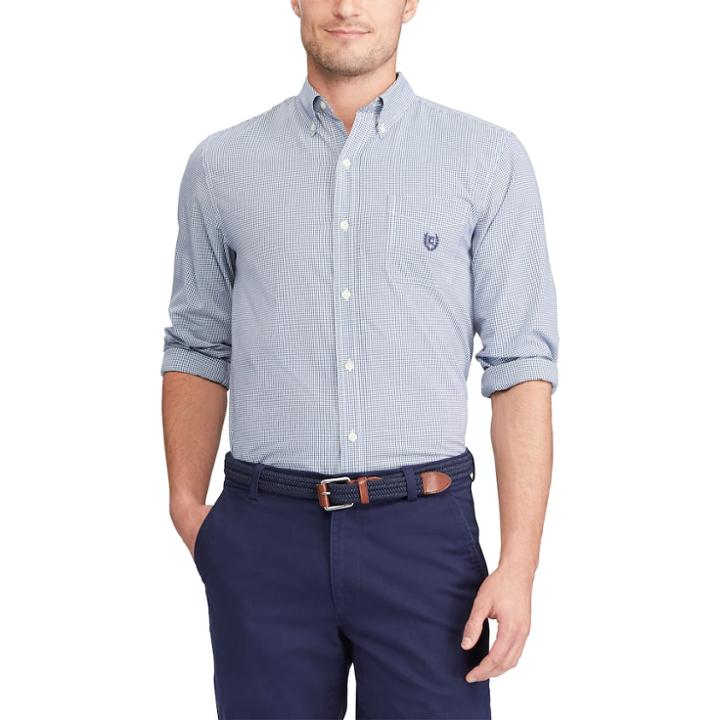 Men's Chaps Classic-fit Patterned Stretch Easy Care Button-down Shirt, Size: Medium, Blue