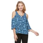 Juniors' Candie's&reg; Keyhole Cold Shoulder Top, Girl's, Size: Large, Blue