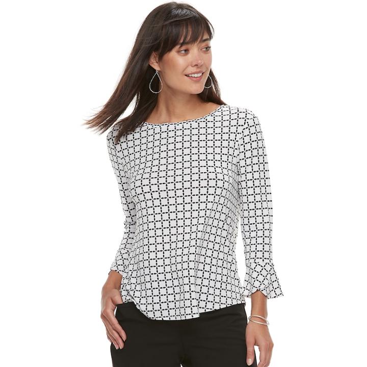 Women's Elle&trade; Print Crepe Top, Size: Medium, White