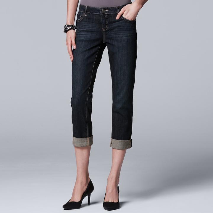 Women's Simply Vera Vera Wang Roll Cuff Capri, Size: 4, Dark Blue