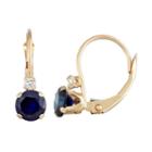 10k Gold Round-cut Lab-created Sapphire & White Zircon Leverback Earrings, Women's, Blue