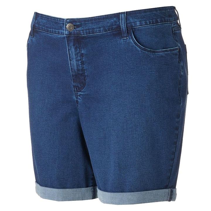 Plus Size Croft & Barrow&reg; Striped Jean Shorts, Women's, Size: 22 W, Blue