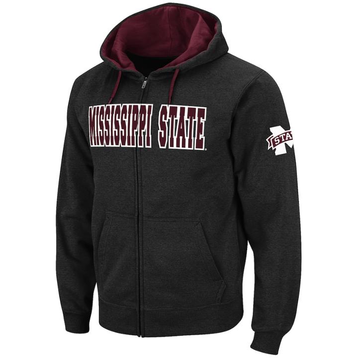 Men's Mississippi State Bulldogs Full-zip Fleece Hoodie, Size: Medium, Silver