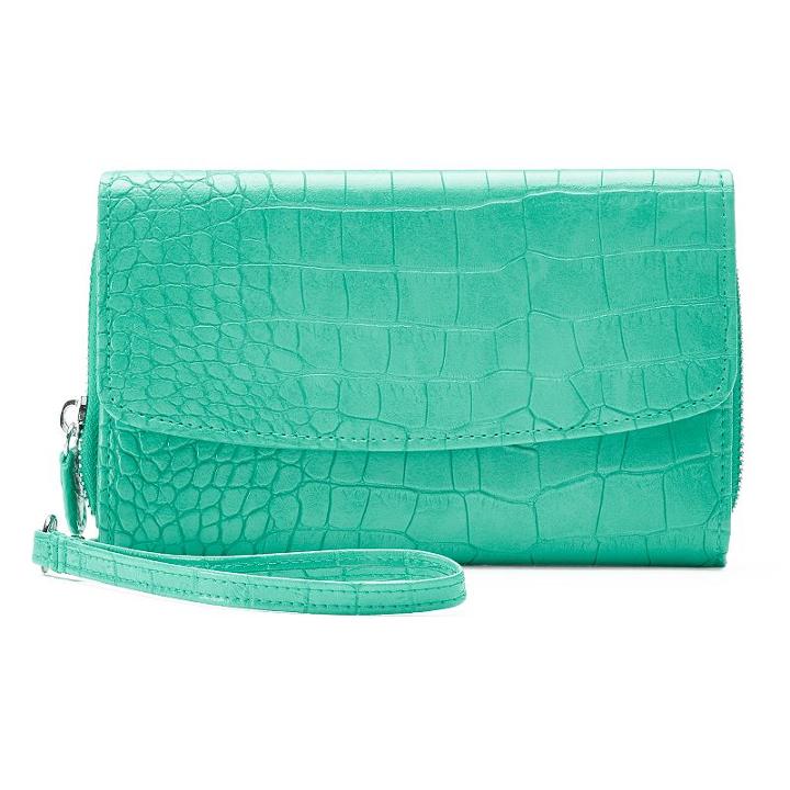Croft & Barrow&reg; Rfid-blocking Crocodile Checkbook Holder Wristlet, Women's, Turquoise/blue (turq/aqua)