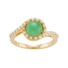 18k Gold Over Silver Simulated Jade & Cubic Zirconia Halo Ring, Women's, Size: 7, Green