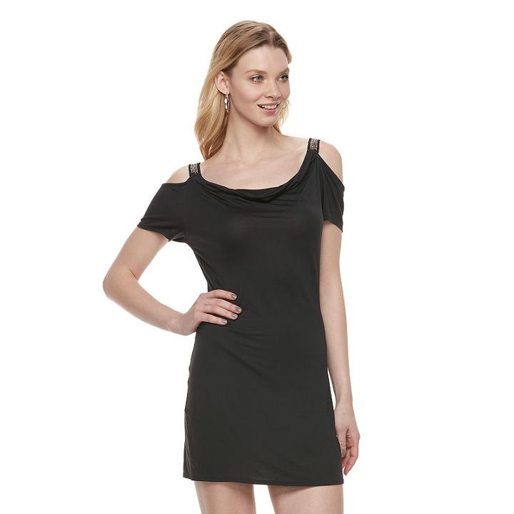 Women's Rock & Republic® Cold-shoulder Embellished Shift Dress, Size: Small, Black