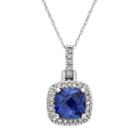 Lab-created Sapphire & 1/8 Carat T.w. Diamond 10k White Gold Halo Pendant Necklace, Women's, Size: 18, Blue