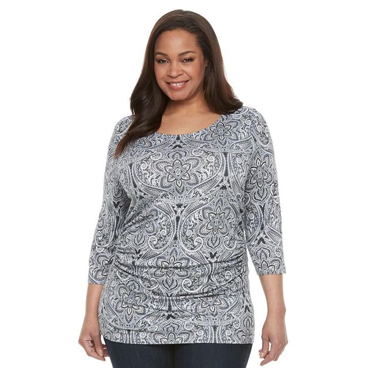 Croft & Barrow, Plus Size &reg; Ruched Scoopneck Top, Women's, Size: 2xl, Light Grey