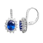 Sophie Miller Sterling Silver Simulated Sapphire & Cubic Zirconia Flower Halo Drop Earrings, Women's, Blue