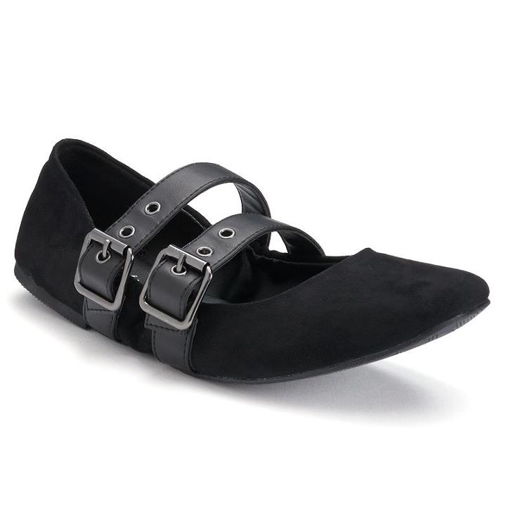 Candie's&reg; Women's Double-buckle Scrunch Flats, Girl's, Size: 9, Black