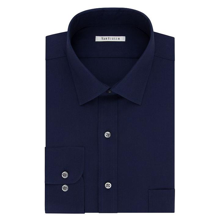 Men's Van Heusen Flex Collar Regular-fit Pincord Dress Shirt, Size: 15-32/33, Dark Blue