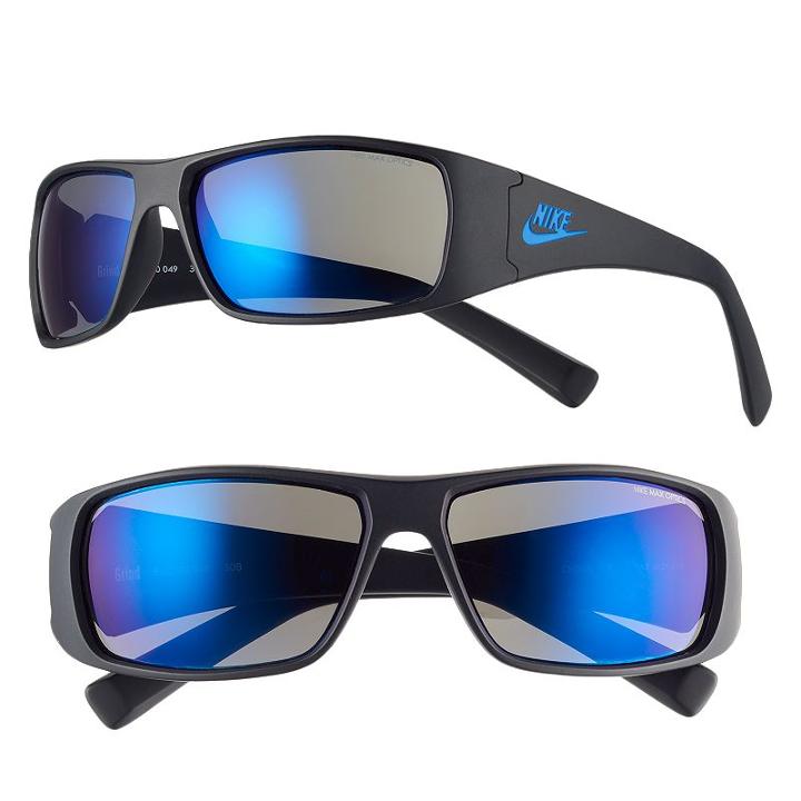 Men's Nike Grind Rectangular Wrap Sunglasses, Grey (charcoal)