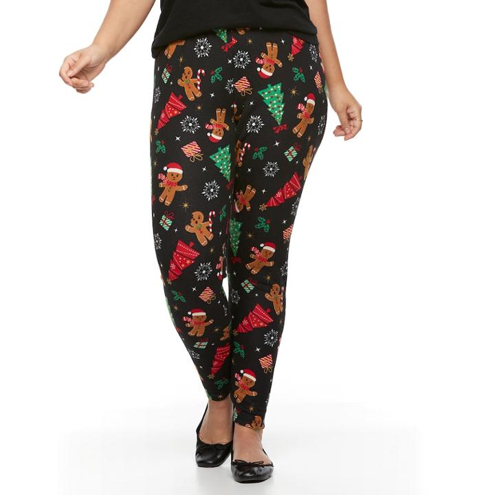 Plus Size French Laundry Christmas Printed Legging, Women's, Size: 1xl, Dark Red