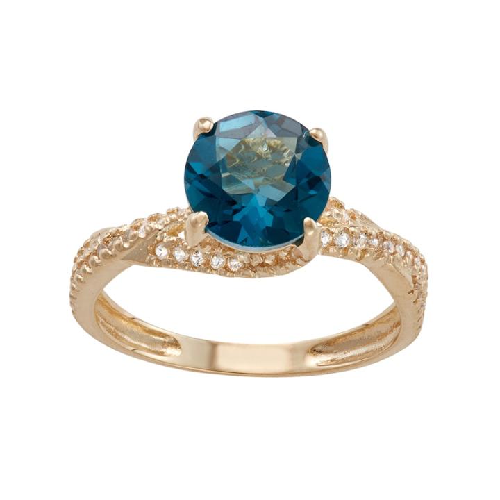 10k Gold London Blue Topaz & Lab-created White Sapphire Crisscross Ring, Women's, Size: 7