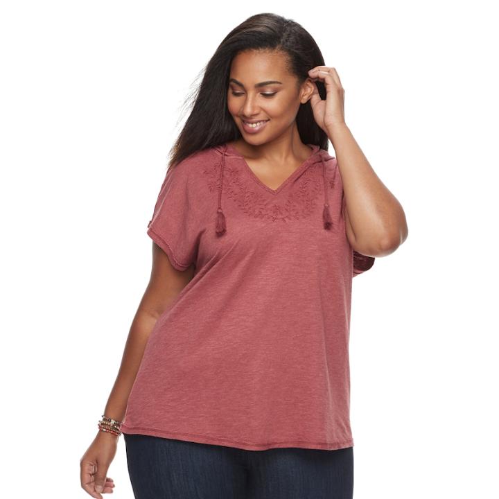 Plus Size Sonoma Goods For Life&trade; Embroidered Hoodie, Women's, Size: 2xl, Dark Red
