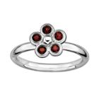 Stacks And Stones Sterling Silver Garnet Flower Stack Ring, Women's, Size: 5, Red