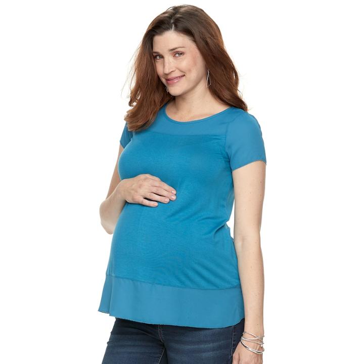 Maternity A:glow Georgette Trim Tee, Women's, Size: M-mat, Med Blue