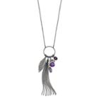 Purple Bead, Leaf & Tassel Charm Necklace, Women's, Med Purple