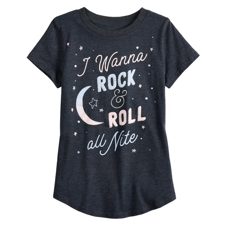 Girls 4-10 Jumping Beans&reg; I Wanna Rock & Roll All Nite Graphic Tee, Size: 5, Dark Grey