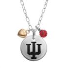Fiora Crystal Sterling Silver Indiana Hoosiers Team Logo & Heart Pendant Necklace, Women's, Size: 16, Red