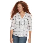 Plus Size Rock & Republic&reg; Plaid Roll-tab Shirt, Women's, Size: 2xl, White