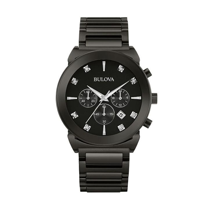 Bulova Men's Diamond Black Ion-plated Stainless Steel Chronograph Watch - 98d123