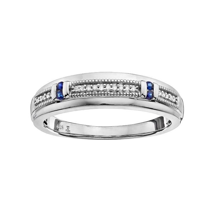 Always Yours Men's Sterling Silver Diamond Accent & Sapphire Wedding Band, Size: 10, Blue