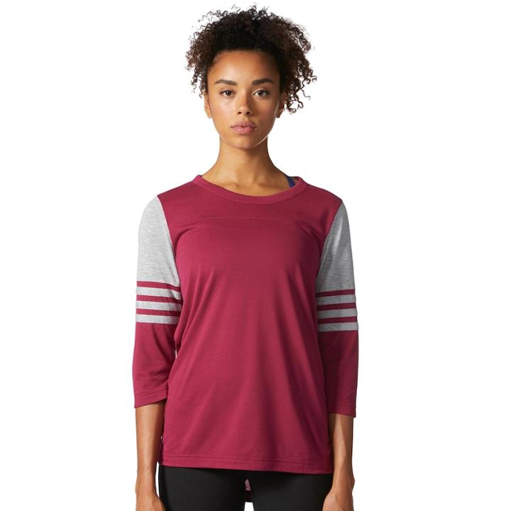 Women's Adidas 3 Stripe Jersey Tee, Size: Small, Dark Red