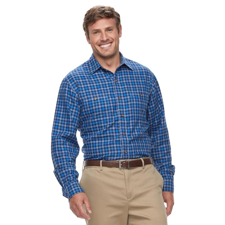 Big & Tall Izod Harbor Plaid Classic-fit Twill Button-down Shirt, Men's, Size: Xl Tall, Blue
