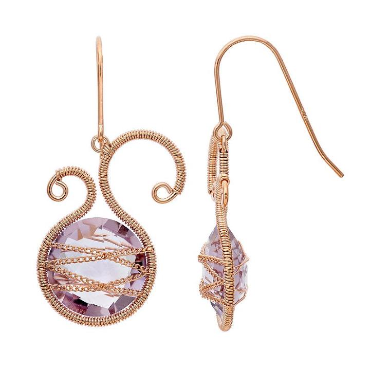Amethyst 18k Rose Gold Over Silver Scrollwork And Chain-wrapped Drop Earrings, Women's, Purple