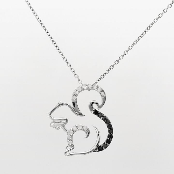 Sterling Silver 1/4-ct. T.w. Black And White Diamond Squirrel Pendant, Women's, Size: 18