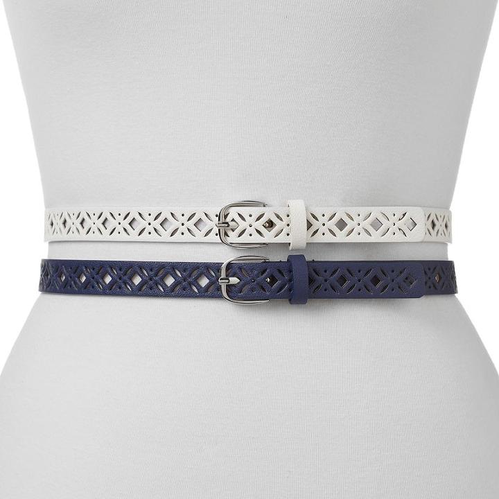 Women's Apt. 9&reg; Perforated 2-for-1 Belt Set, Size: Xl, White Oth