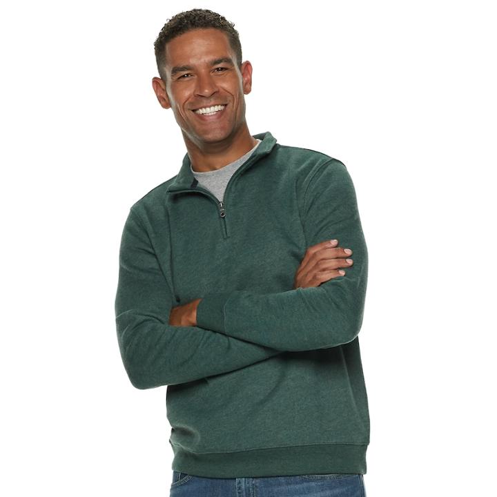 Men's Croft & Barrow&reg; Classic-fit Quarter-zip Fleece Pullover, Size: Large, Dark Green