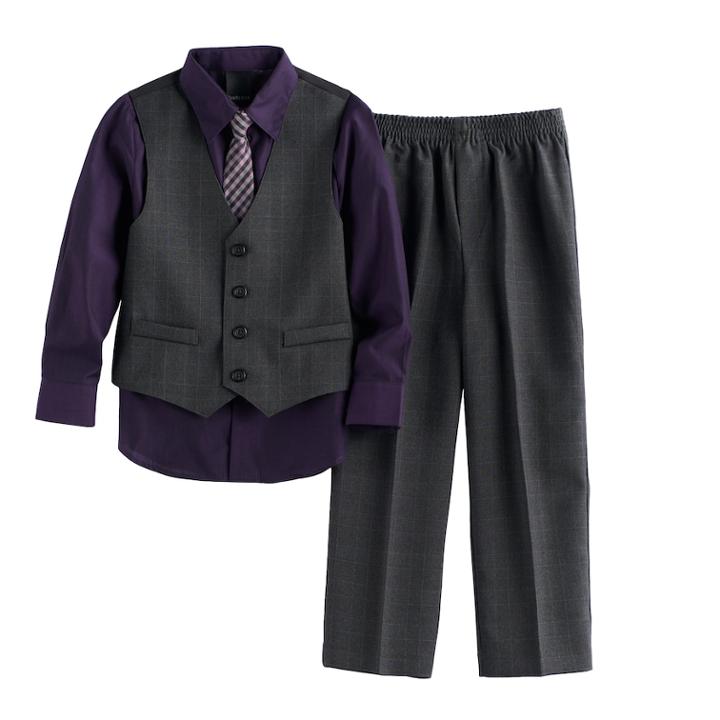 Boys 4-7 Van Heusen Glen Plaid 4-piece Vest Set, Size: 6, Drk Purple