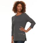 Women's Croft & Barrow&reg; Zippered Crewneck Top, Size: Xs, Dark Grey