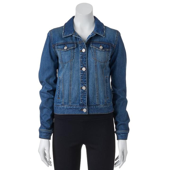 Juniors' Mudd&reg; Faded Denim Jacket, Girl's, Size: Small, Dark Blue