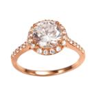 Sophie Miller 14k Rose Gold Over Silver Cubic Zirconia Halo Ring, Women's, Size: 7, White