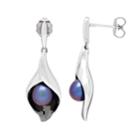 Sterling Silver Dyed Black Freshwater Cultured Pearl Calla Lily Drop Earrings, Women's