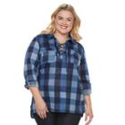 Plus Size French Laundry Lace-up Plaid Tunic, Women's, Size: 2xl, Blue