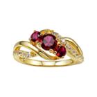 Lab-created Ruby & Lab-created White Sapphire 14k Gold-plated Silver 3-stone Bypass Ring, Women's, Size: 8, Red