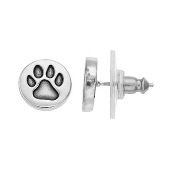 Pet Friends Paw Print Stud Earrings, Women's, Silver