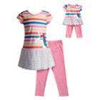 Girls 4-14 Dollie & Me Unicorn Striped Dress & Leggings Set, Size: 14, Pink