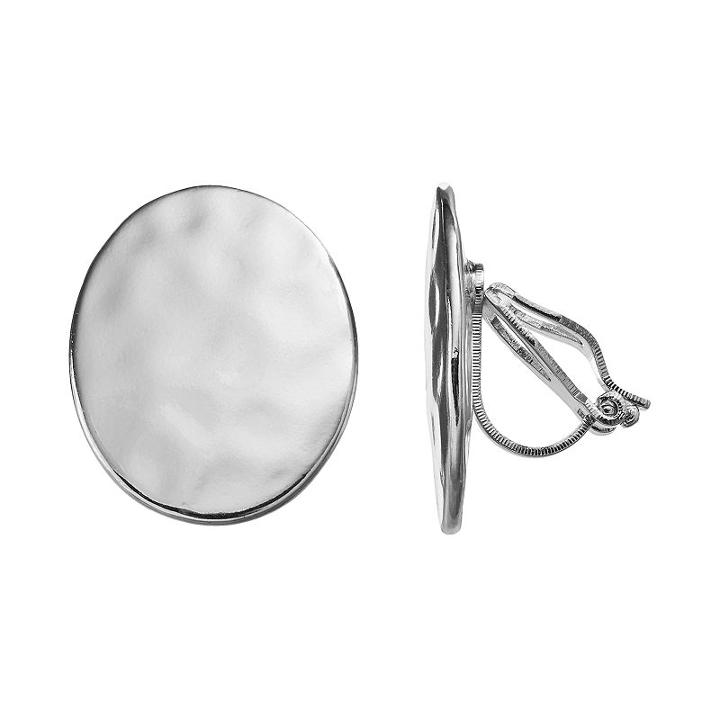 Chaps Hammered Oval Clip On Earrings, Women's, Silver